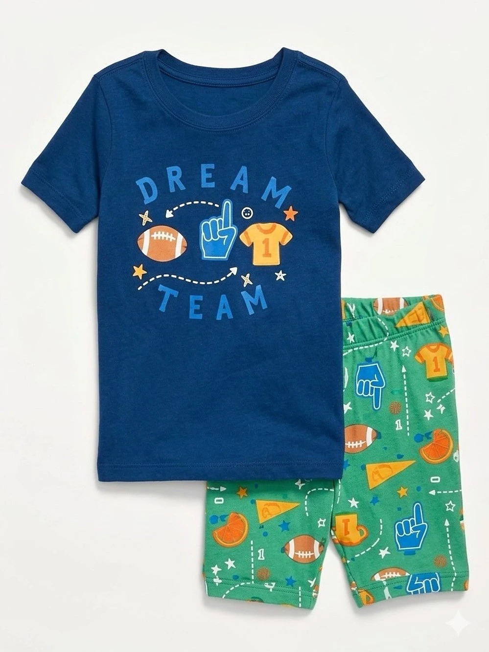 Old Navy Kids Football Sports Graphic Shirt & Shorts Pajama Set Boy 18-24M Cotto